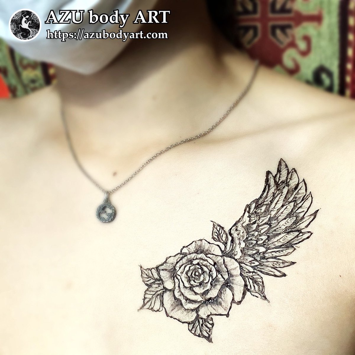 Azu Body Art ジャグアタトゥー大阪 ヘナタトゥー大阪 薔薇と翼 龍と梵字 ジャグアタトゥー大阪 ジャグア ジャグアタトゥー メヘンディ ヘナタトゥー ヘナアート ボディーアート ボディーペイント フェイクタトゥー 消えるタトゥー ジャグア