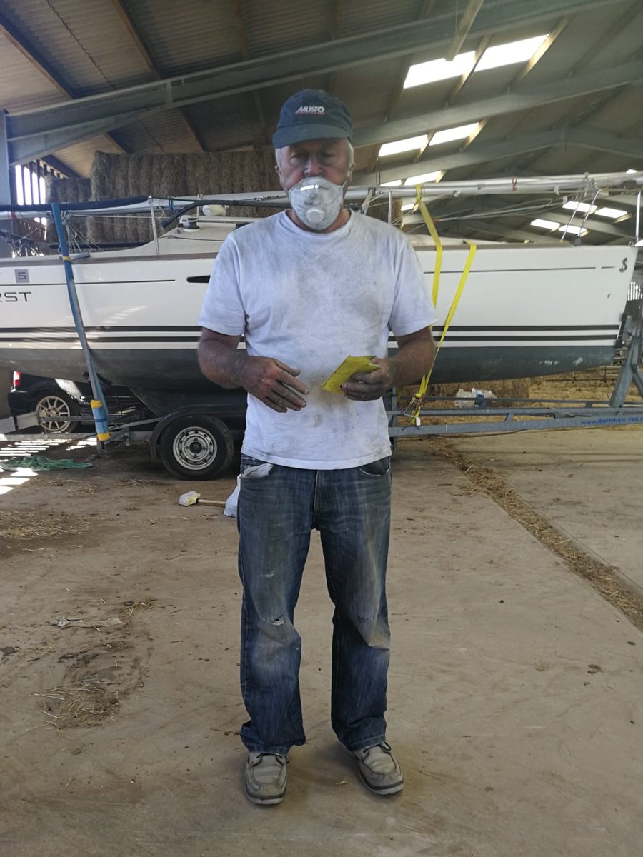 sailing2win's tweet photo. Bottom of boat cleaned and faired ready for three coats of VC17 https://t.co/qf2DkODxSI