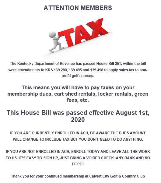 golfcalvert's tweet photo. ATTENTION MEMBERS- TAX CHANGE https://t.co/kwjcmynwCR
