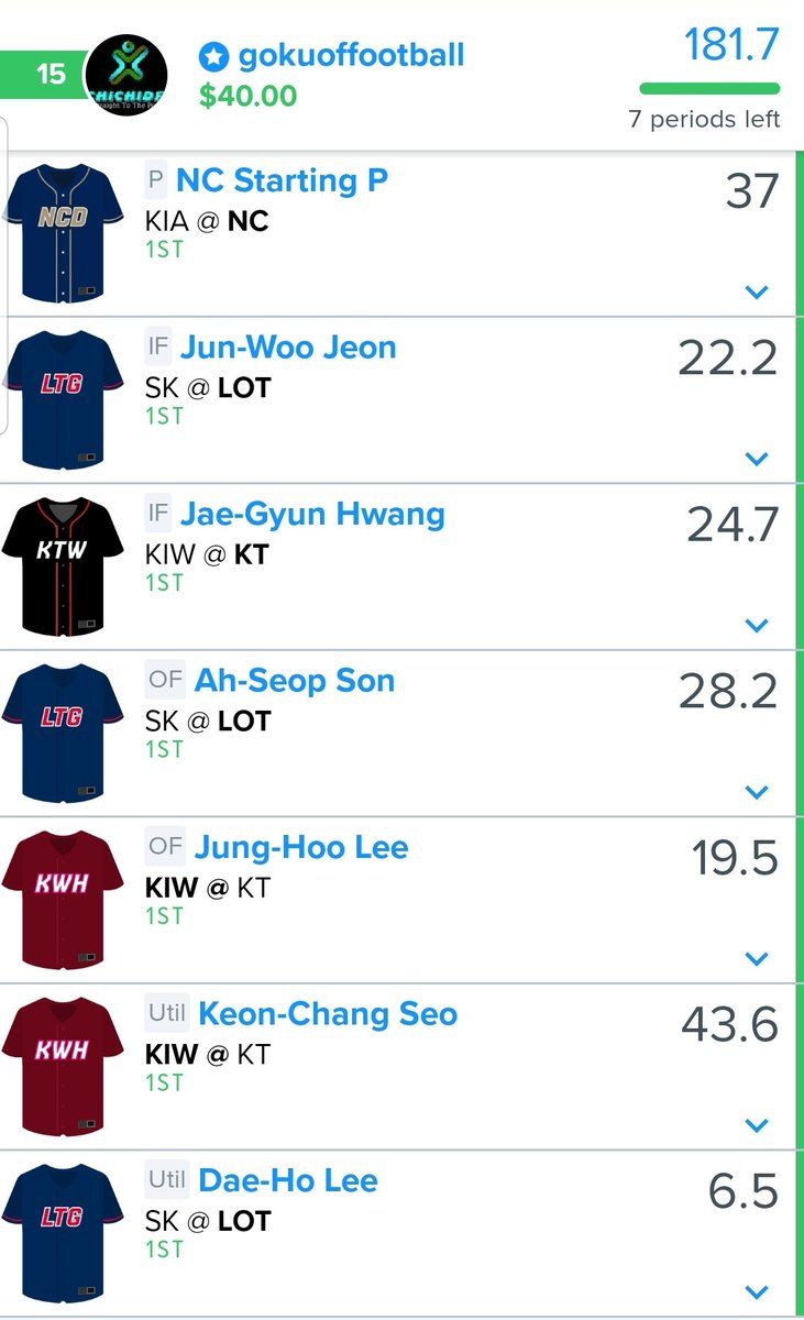 dfs_to's tweet photo. #kbo #ChichiDFS  ⚾️⚾️⚾️⚾️⚾️ https://t.co/nOTrGMonEA