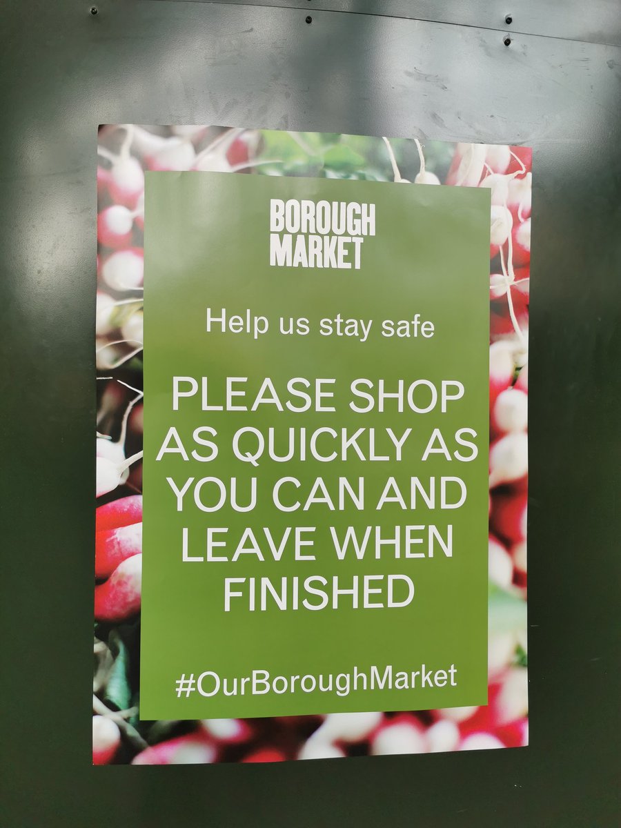Walked to London Bridge via  @boroughmarket and grabbed takeaway lunch. Less stall holders open, fewer visitors. But again, good social distancing and plenty of space to move. Clearly set up so that if crowds appear, they can be well managed.  #ourboroughmarket (5/n)