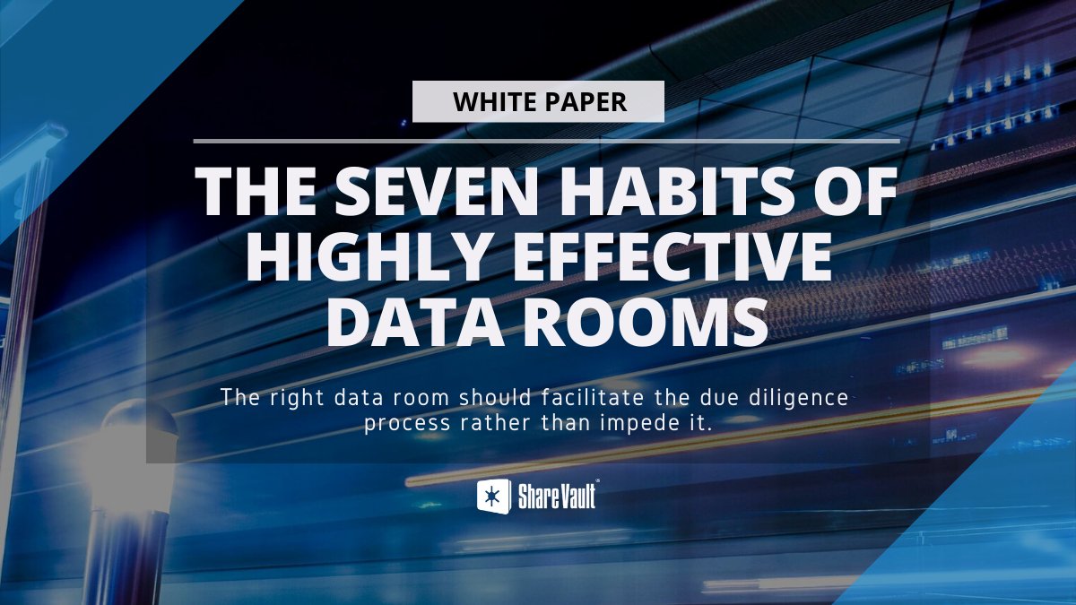 johnbadger's tweet photo. A #dataroom is essential for facilitating the #duediligence process and other business applications where it’s imperative to share files securely. DOWNLOAD NOW to learn 7 habits of highly effective VDRs: https://t.co/veJX5ordj0 #dataroom #vdr #securedocumentsharing https://t.co/ZZ9tBbo2f5