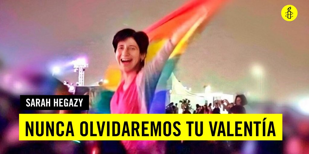 amnistiaespana's tweet photo. Sarah fue arrestada por ondear la bandera LGBTI en un concierto en Egipto. Fue encarcelada y sometida a abusos. Se exilió en Canadá, pero no pudo superarlo. Murió hace unos días: https://t.co/Zl6Kewiq0r

Nosotros/as la recordaremos siempre así, poderosa, sonriente 👇 #Orgullo2020 https://t.co/3O3X58kIEb