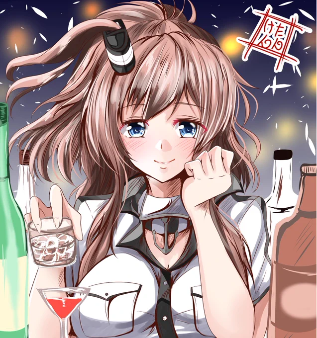 #艦これ版深夜の真剣お絵描き60分一本勝負
#艦これ版真剣お絵描き60分一本勝負_20200704
サラはイベントに出撃するまでお酒を飲んで待機します。 