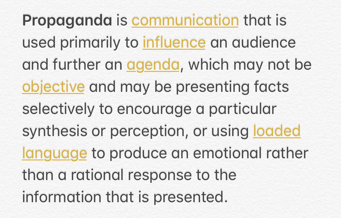If you’d like to think about this further, this is pretty well cited  https://en.wikipedia.org/wiki/Propaganda&nbsp;