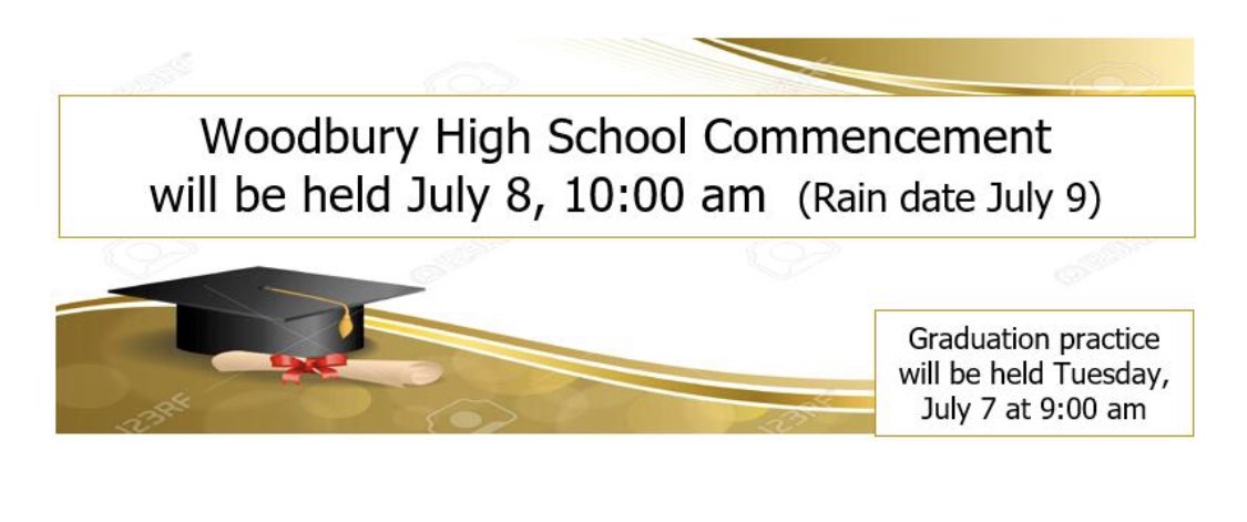 JasonVivadelli's tweet photo. Looking forward to a traditional graduation ceremony for the Class of 2020 on Wednesday, July 8 at 10 am. Practice for the graduates will be at 9 am on Tuesday, July 7. #WoodburyPride https://t.co/etH5fsuGRJ
