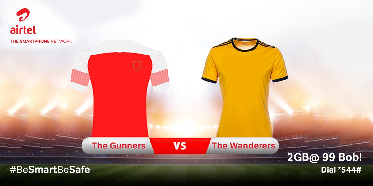 The Gunners and the Wanderers battle it out this weekend! Whose taking home the win? Dial *544#, select ‘Amazing Bundles’ halafu choose 2GB at 99 bob and catch every defense and score.#Kandandaitambe #BeSmartBeSafe
