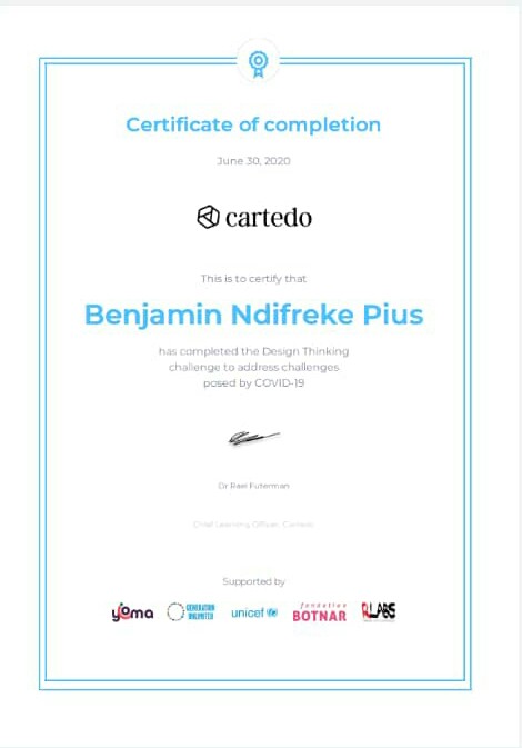 BenjaminNdifre1's tweet photo. I return all glory to God for a successful completion of design thinking challenge to address challenges posed by COVID-19 Globally
Powered by #UReporter #UNICEF, #CARTEDO, #YOMA , #GOODWALL , # NCDC ,
#BOTNAR, #RLABS , #GENERATIONUNLIMITED , Etal...
#Covid19 #UReporterNigeria https://t.co/DleKbkiy3e