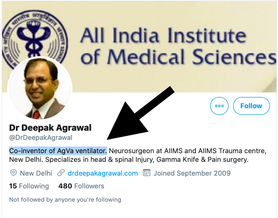 In between, a certain Dr. Deepak Agarwal of AIIMS wrote a paper in The Indian Journal of Neurotrauma on "ventilator politics" & lobbied for AgVa ventilators. The paper claims "no conflict of interest".But wait - Dr. Agarwal is the CO-FOUNDER OF AgVA Healthcare!(5/9)