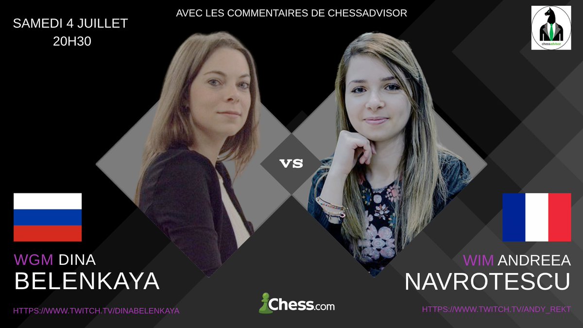 John_a_temps's tweet photo. Ce soir 20h30, je commente un super match de championnes !
Venez voir ce super spectacle sur Twitch ! #ChessAdvisor #Echecs #Chess https://t.co/F3L3qunluX