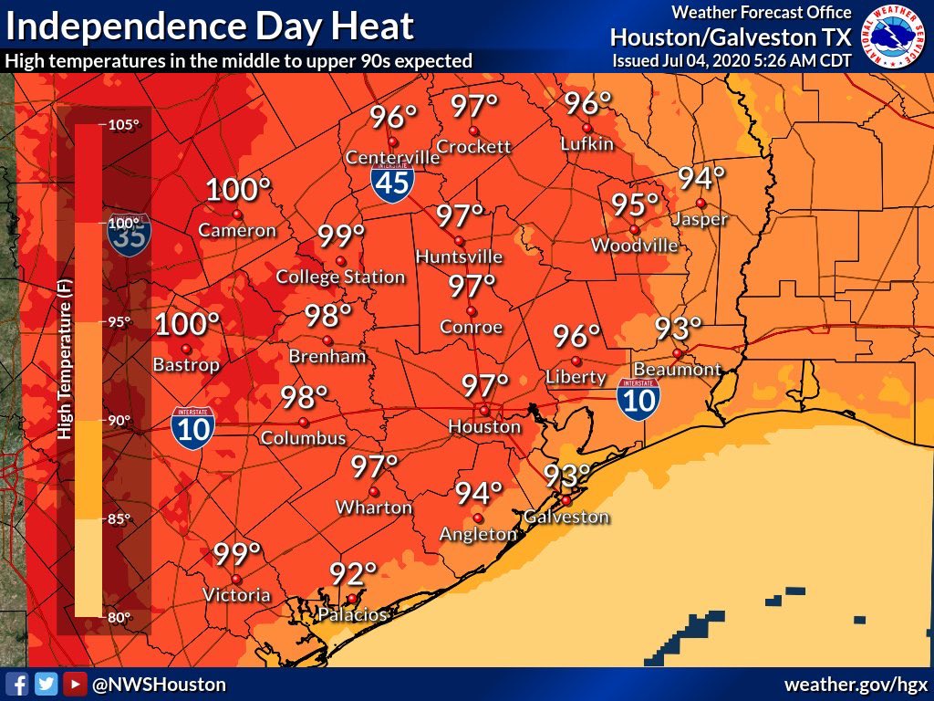 KBTXKayleigh's tweet photo. Surprise surprise, more hot temps in store for Southeast Texas this Independence Day. 🇺🇸

With more triple digit heat indices, make sure to keep safe as you celebrate today! https://t.co/JYoqmTglte