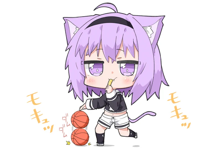 #ホロライブ食レポ名人
#猫又おかゆ
#絵かゆ

体育館でバスケしながらさけるチーズたべるおかゆん? 