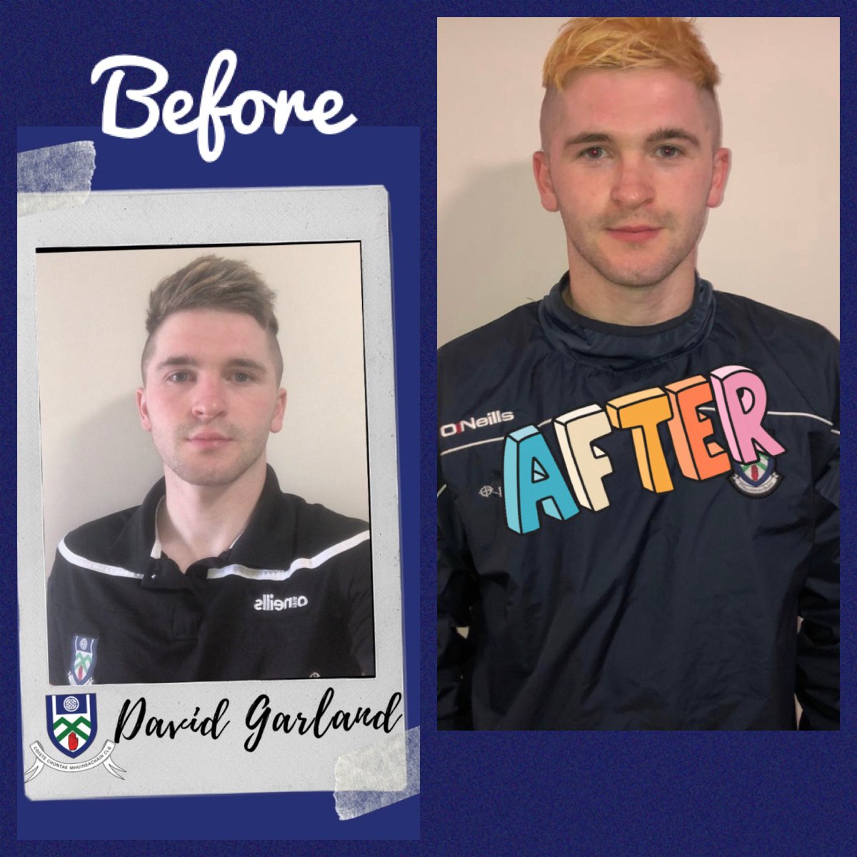 monaghangaa's tweet photo. 👨‍🦳Next up is @DonaghmoyneGaa ‘s @DavidGarland15 who has completed his challenge for the Monaghan Shave or Dye Challenge of a ‘DYE’
 🙏Please click the link and help us reach our target  https://t.co/Eafoq56XHT https://t.co/u5OCTRVZxZ