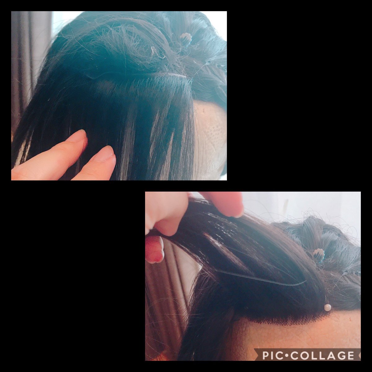 個人的なこだわりのアレなんだけど
前髪の立ち上がりにボリューム出したくて?中に毛玉入れて生え際ウィッグ足したよ✂️
なかなか良し?自己満? 