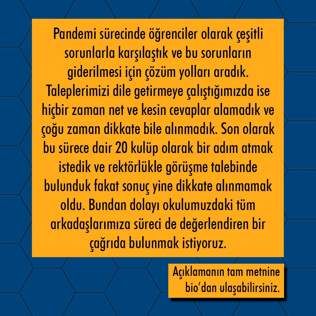 Rektörlüğe kulüpler olarak sorunlarımızı anlattığımız bir mail atmamıza ve öğrencilerin izleyebileceği şeffaf bir toplantı yapmak istediğimizi bildirmemize rağmen herhangi bir cevap alamadık. Öğrencilerin sesini duymanız için daha ne yapmamız gerekiyor? #İTÜlüleraçıklamabekliyor