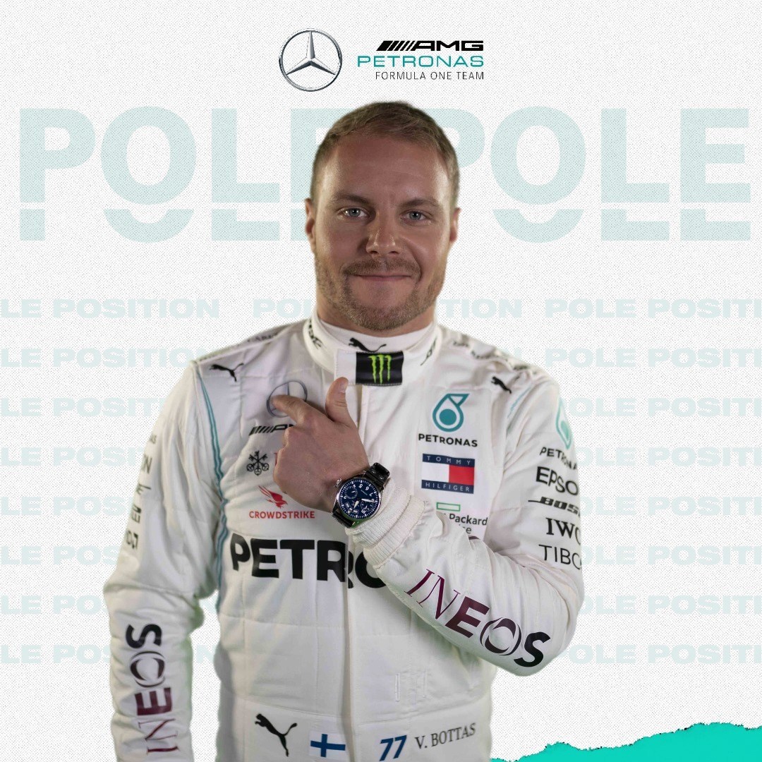 MercedesBenz's tweet photo. YESSSS!!! @ValtteriBottas takes POLE for the #AustrianGP! Let's hear it for the Finn! 👏👏👏 https://t.co/ANdK6BPoQs