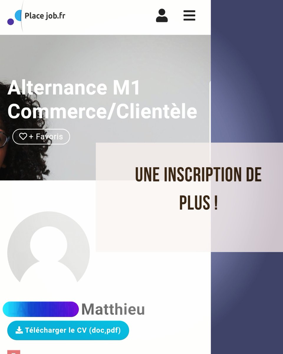 PlaceJob2's tweet image. Faites comme Matthieu qui est à la recherche d'un emploi ! Déposez votre CV sur placejob.fr

#job #jobetudiant #emploi #offredemploi #rechercheemploi #recruteur #recruiter #recruiting #recrutement #hr #talents #sourcing #candidatas #employeur #rh #recherchealternance