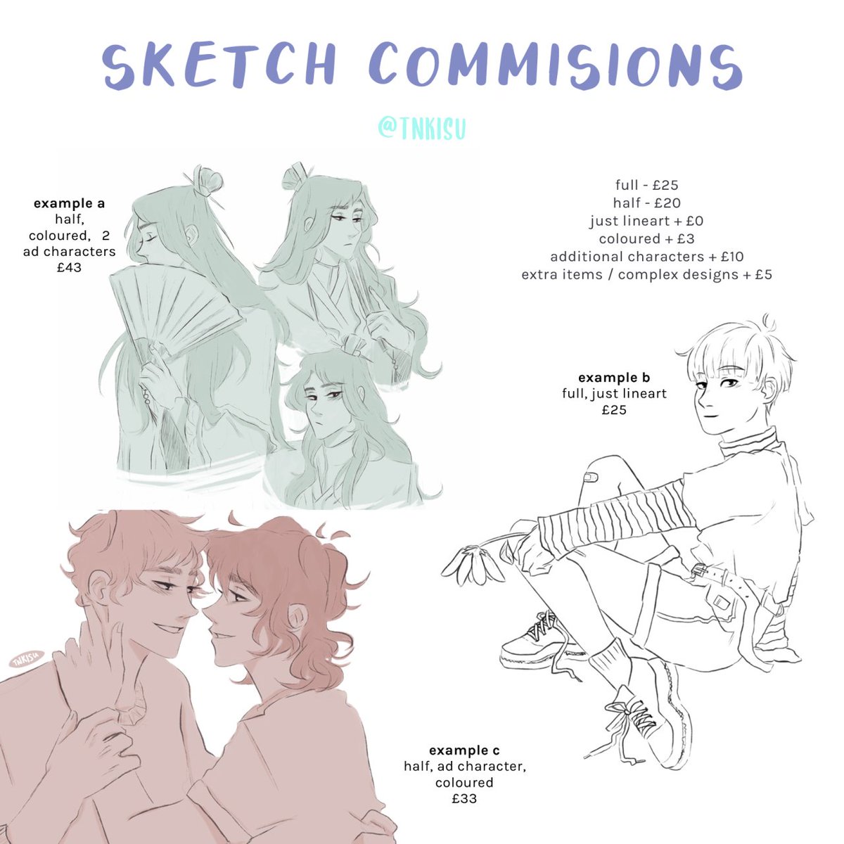 hey y'all so i recently graduated and im currently jobless, gunna be opening commissions while looking for work! please rt if you can to help or contact me if interest or have any questions ? thank you ?