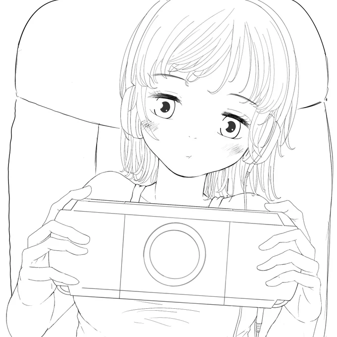 ゲームする子の下描き終わりーーっ
 #絵描きさんと繋がりたい 