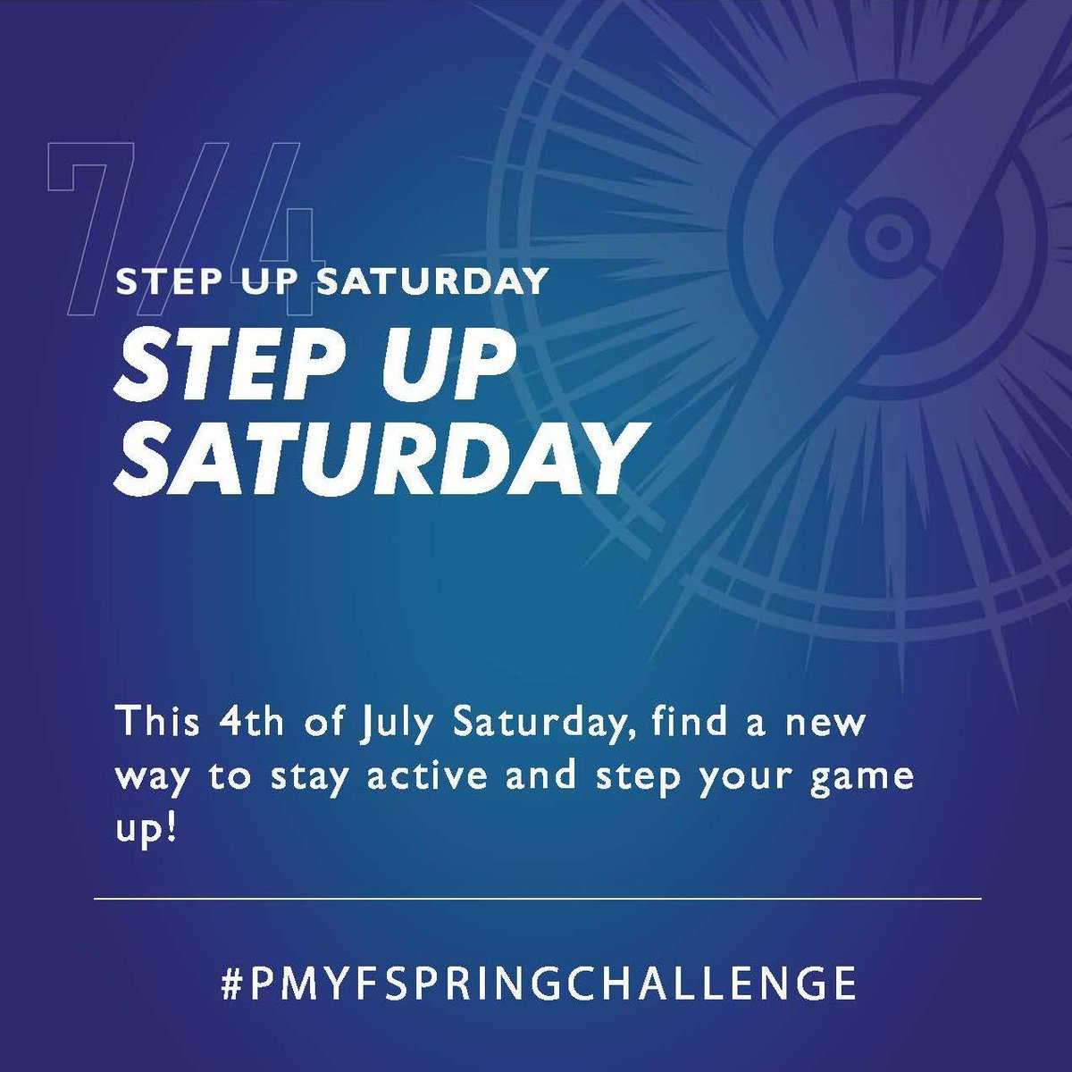 PMYF2's tweet photo. Today is Step-Up Saturday. Today is the 4th of July. Find a new way to step up to the challenge. Be sure to share with us by using the hashtag. #PMYFSTAYACTIVE https://t.co/UCxukBoiJ4