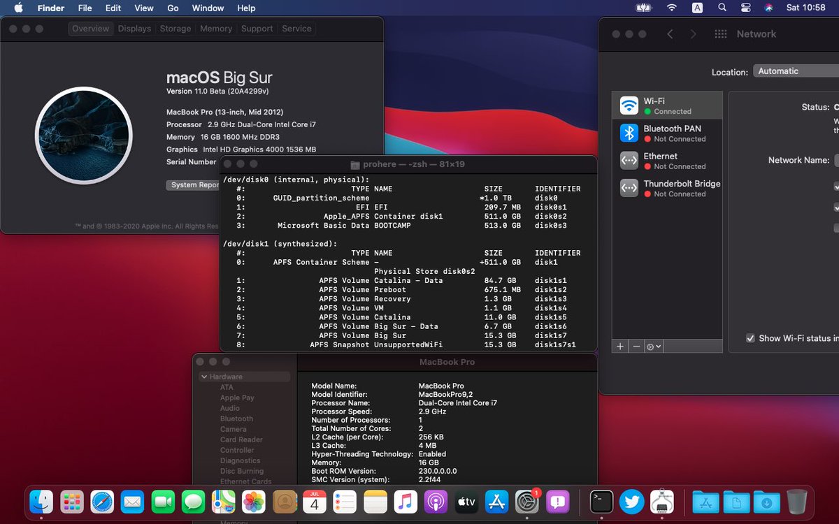 Prohere7321 Macos Big Sur Beta 1 On Unsupported Macbook Pro 13 Inch Mid 12 Wifi Fix Is Kind Of Complicated But Totally Doable Overall The System Is Very Usable With Ssd