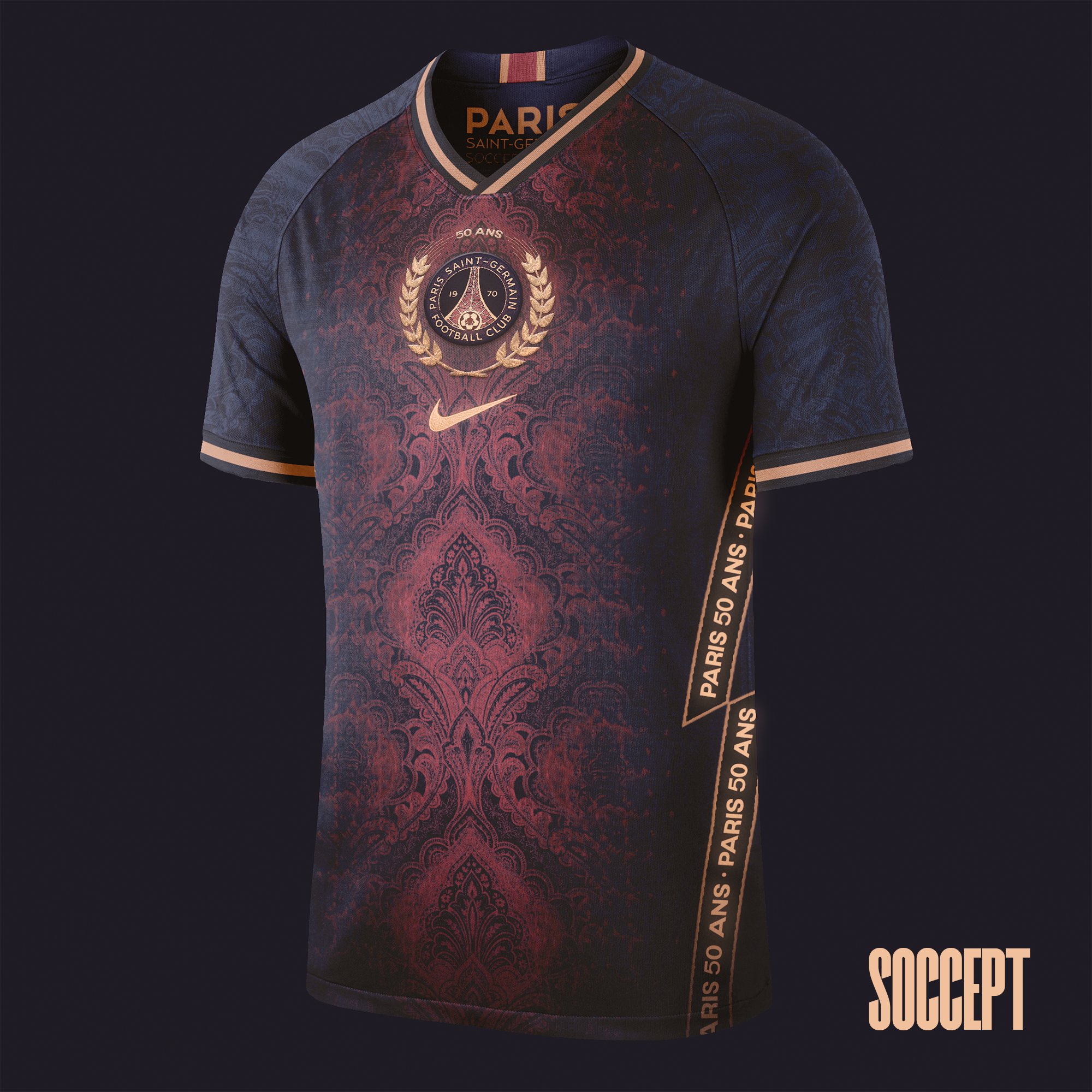 SOCCEPT on X: Paris  Home Kit @psg On the occasion of the 50th  anniversary, the light of Paris was represented together with classical  motifs. Crest created by @danknorris Which is your