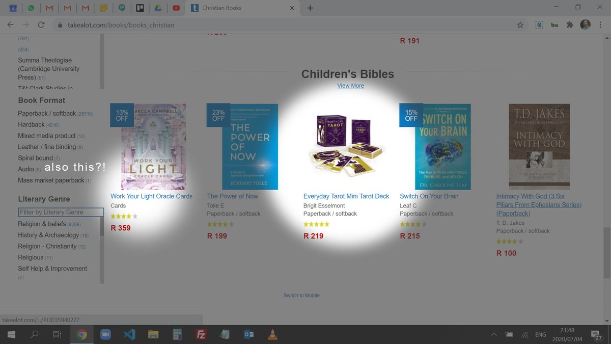 rogercurran's tweet photo. @TAKEALOT why is there a set of 'Everyday mini tarot cards' on the front page of your Christian Living subcategory? https://t.co/BATG4LelPF