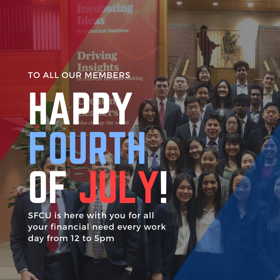 Happy the 4th! 😄To help all our members during COVID-19, SFCU has been waiving Reg D, ATM fee, and loan application fees for June. And you can always find us every workday from 12-5 pm for more support. 💙❤️
#4thofJuly #4thofJuly2020