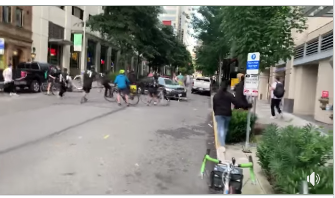 June 10, ~7:30pm — youth march downtownA car rams thru youth protest, destroying bicycle1:  https://tinyurl.com/y9udbexj  2:  https://tinyurl.com/yasafofq 3:  https://tinyurl.com/y98fscny  #SeattleProtests  #seattleprotest