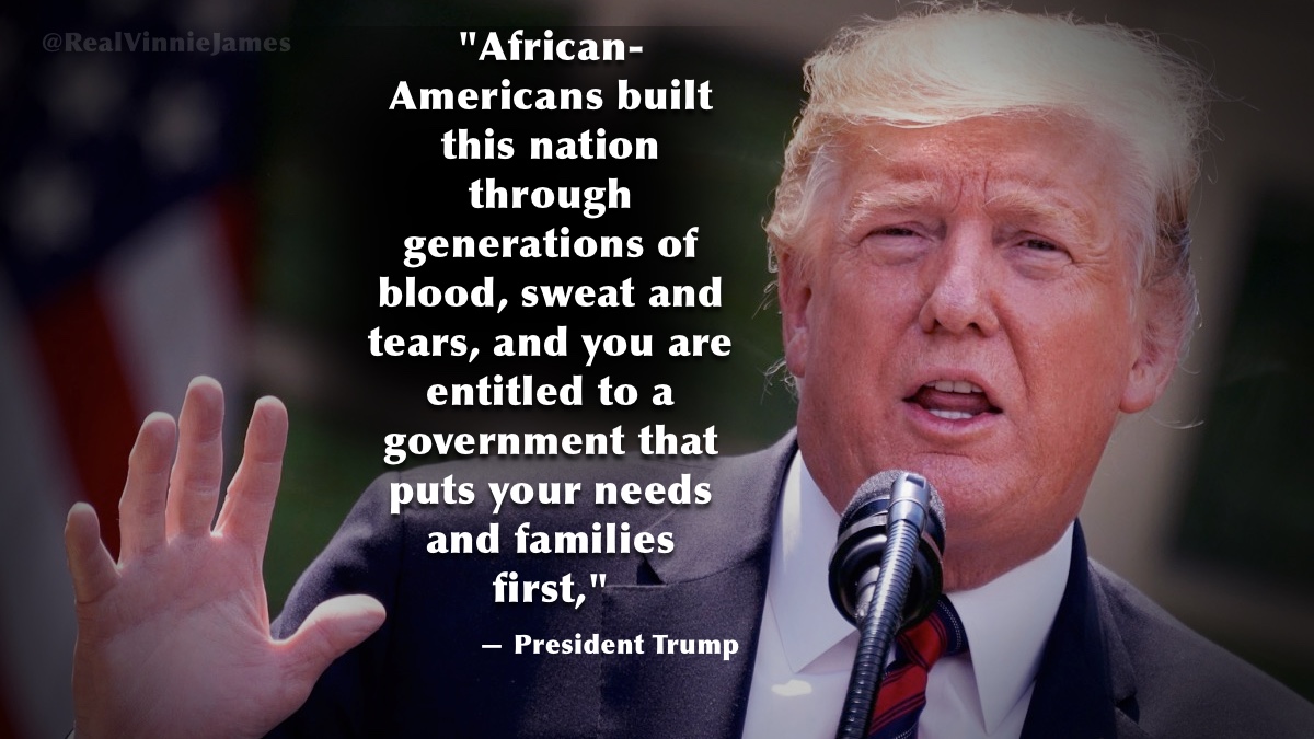 President Trump doesn't put on Kente Cloth, or code switch, or carry hot sauce, or tell black people  #YouAintBlack (as Biden did). Trump simply passes legislation that EMPOWERS us. To  #RESIST Trump is to resist black progress. There's just no other way to frame it. Period. -VJ