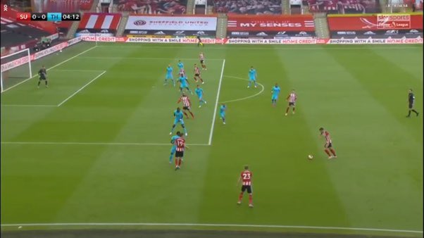 Sheffield United heavily favors the exteriors for build-up. Against Spurs, 79% of attacks came from the wide areas (37% Left, 43% Right) which were achieved through triangles between CM, CB, and WB creating wide overloads.Early warning signs: