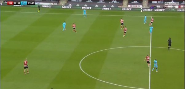 To resolve this GLC and Sissoko split, to create further passing options opening up the space centrally for Bergwijn to receive the ball. But either poor pass execution, or SHU closing the space mean Spurs went backwards.