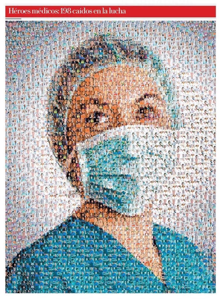 Candle lit tonight 💙 thoughts are with all who have supported in the pandemic- this image is made of pictures of 198 doctors and nurses who have died related to COVID-19, thoughts are with all the families who have lost someone in the pandemic #LightItBlue