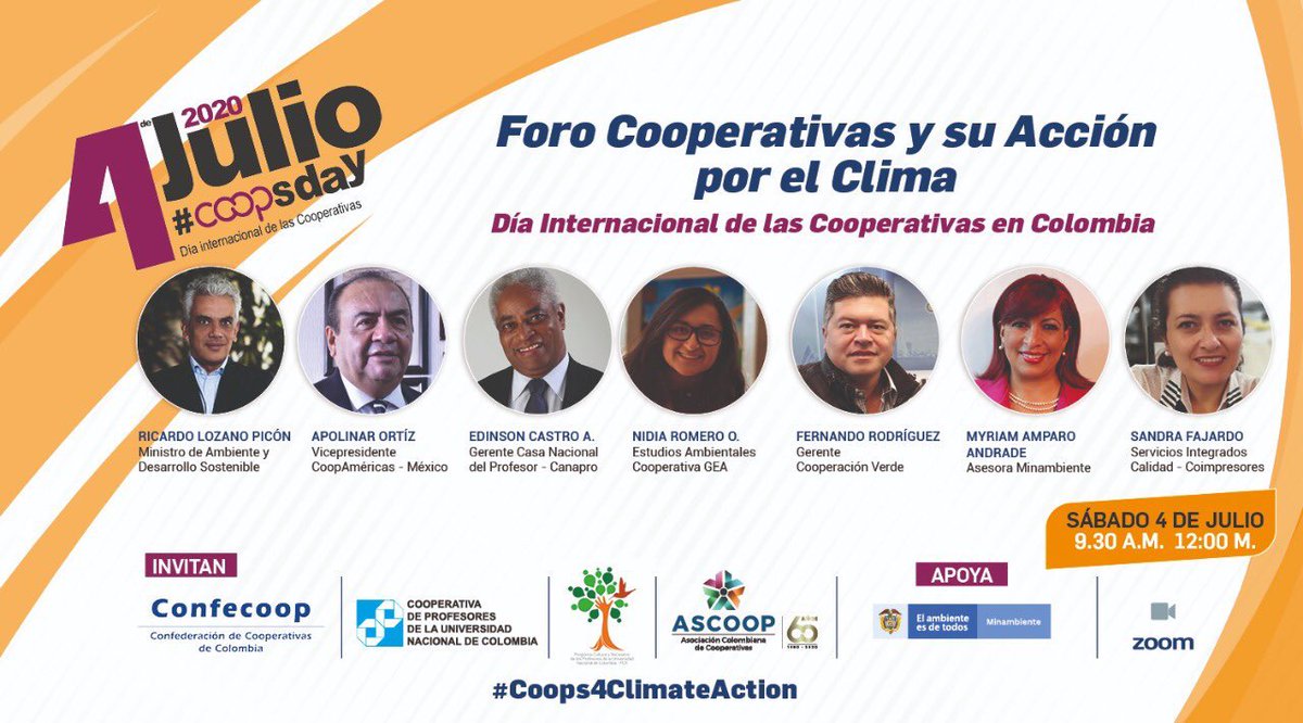 ConfecoopCol's tweet photo. Estamos #EnVivo por Facebook de CONFECOOP Únete a la conversación  Foro Cooperativas en Acción por el clima #DíaInternacionalDeLasCooperativas 
https://t.co/X74sWYn25g @IvanDuque @mluciaramirez https://t.co/Xd3zSrMIzu