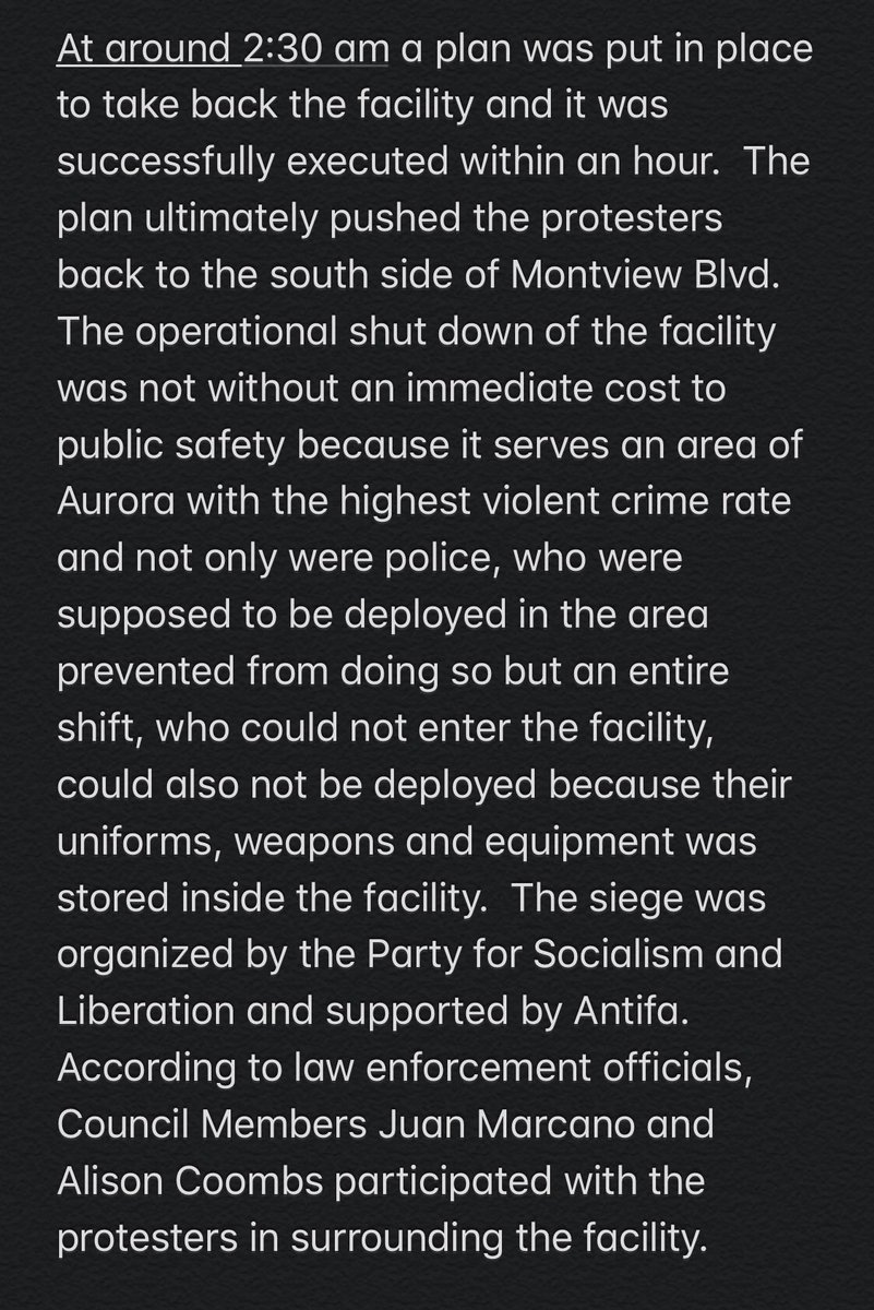 AuroraMayorMike's tweet photo. Update on last nightβs police protest #OneAurora https://t.co/G05ZhKtqu2