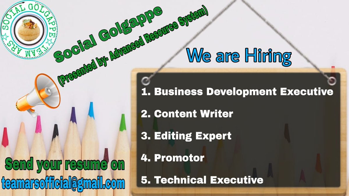 SocialGolgappe's tweet photo. #hiring #hire #contentwriter #editing #editingphotos #editingvideo #advertisement #businessdevelopment #editingexpert #promotors #technical #technicalexcutive #TechnicalExpert

#SocialGogappe #Team_ARS #teamarsofficial 

#send #your #resume on👇

 👉 teamarsofficial@gmail.com https://t.co/lvHrb4zdu4
