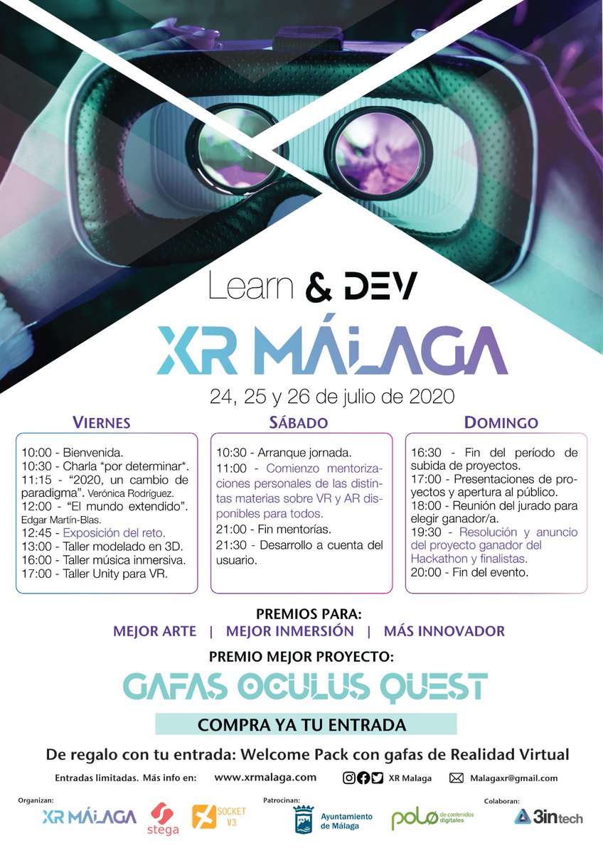 ¿Eres o quieres ser desarrollador/a XR? ¡¡Tenemos eventazo totalmente online!!
👉Charlas
👉Talleres Unity, 3D y Audio
👉Hackathon con mentorizaciones y premios

🔷entradas: xrlearndev.eventbrite.es
🔷web oficial: xrmalaga.com

#VR #RealidadVirtual #realidadaumentada