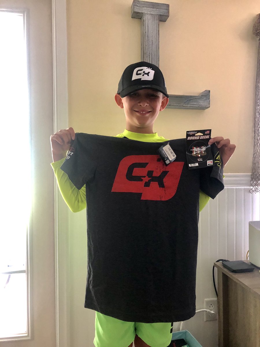 Alex44Jackson4's tweet photo. @AJFoytRacing @IMS @nbc @charliekimball @TeamChevy @racewithinsulin My little  bro Jackson just got his birthday gifts 🎁 today so we can watch the race with it on.   The NEW @charliekimball team @AJFoytRacing shirt, hat and Coyote Foyt decal.  We will be watching today.   🔨⬇️  CK. https://t.co/syDo4evWSH