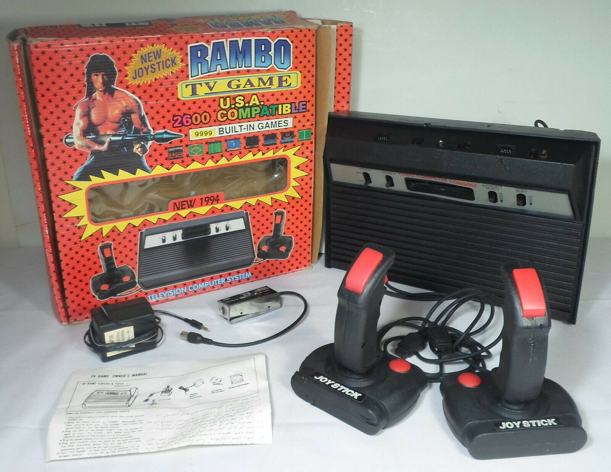BootlegConsoles's tweet photo. Celebrating the #4thofJuly? Why not do it with the most American console out there: the Rambo TV Game U.S.A. This Atari 2600 clone alledgedly comes with 9999 games built in. #bootlegconsole #gaming #atari #retrogaming https://t.co/TiVoMZ7D6c