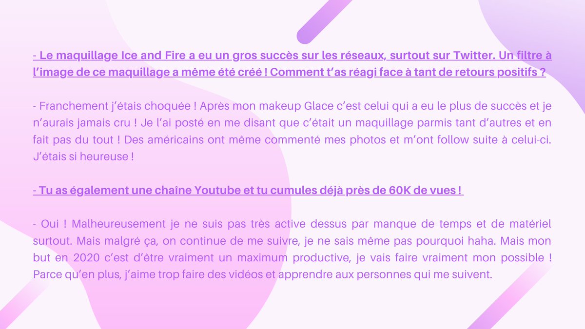 Murphy_98k's tweet photo. Hello Twitter ! 

Je suis super contente de poster ma première itw de ma série #MurphyTalks! Et pour commencer, qui de mieux que la belle @Laaweup🌸 

J'espère que ca va vous plaire, n'hesitez pas à me faire des retours💜 https://t.co/Ou6PpmN7S8