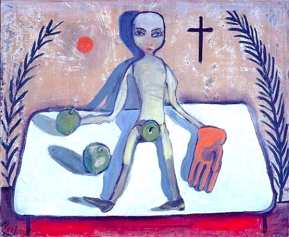 In 1930 her husband took her daughter to Cuba & the trauma led to Neel having a breakdown. She was released from hospital in 1931. She returned to NY. Circus (1932), Martin Jay (1932), Movie Lobby (1932) & Symbols (1932)