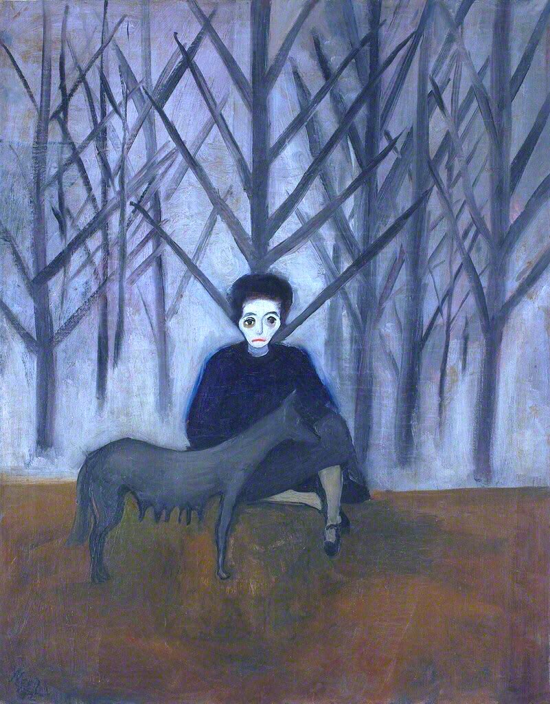 In the 1930s she moved to Spanish Harlem & painted neighbours & her first nudes. In the latter she challenged the standard view of how a naked woman should look. My Mother (1930), Nadya & the Wolf (1932), Alice (1932) & Joe Gould (1933)