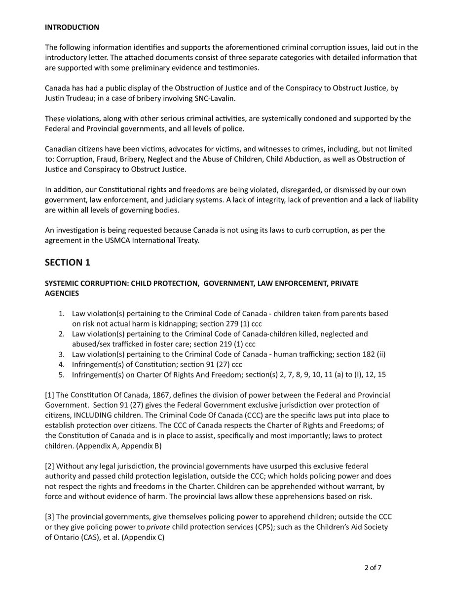 Justice_4Canada's tweet photo. @thehill Here is the first 3 pages of the 6 page brief delivered to the US Embassy July 1. 

https://t.co/k6pncxijqc for background 

1/2 https://t.co/GIb8ywlfzz