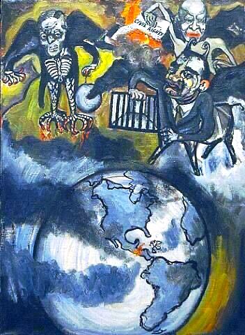 We have relatively few political works by her as to live her life was a political act in itself. Each picture is imbued with the sense of union in diversity. Eisenhower, MacCarthy & Dulles (1953), Rita & Hubert (1958), Skull (1958) & George Arce (1959)