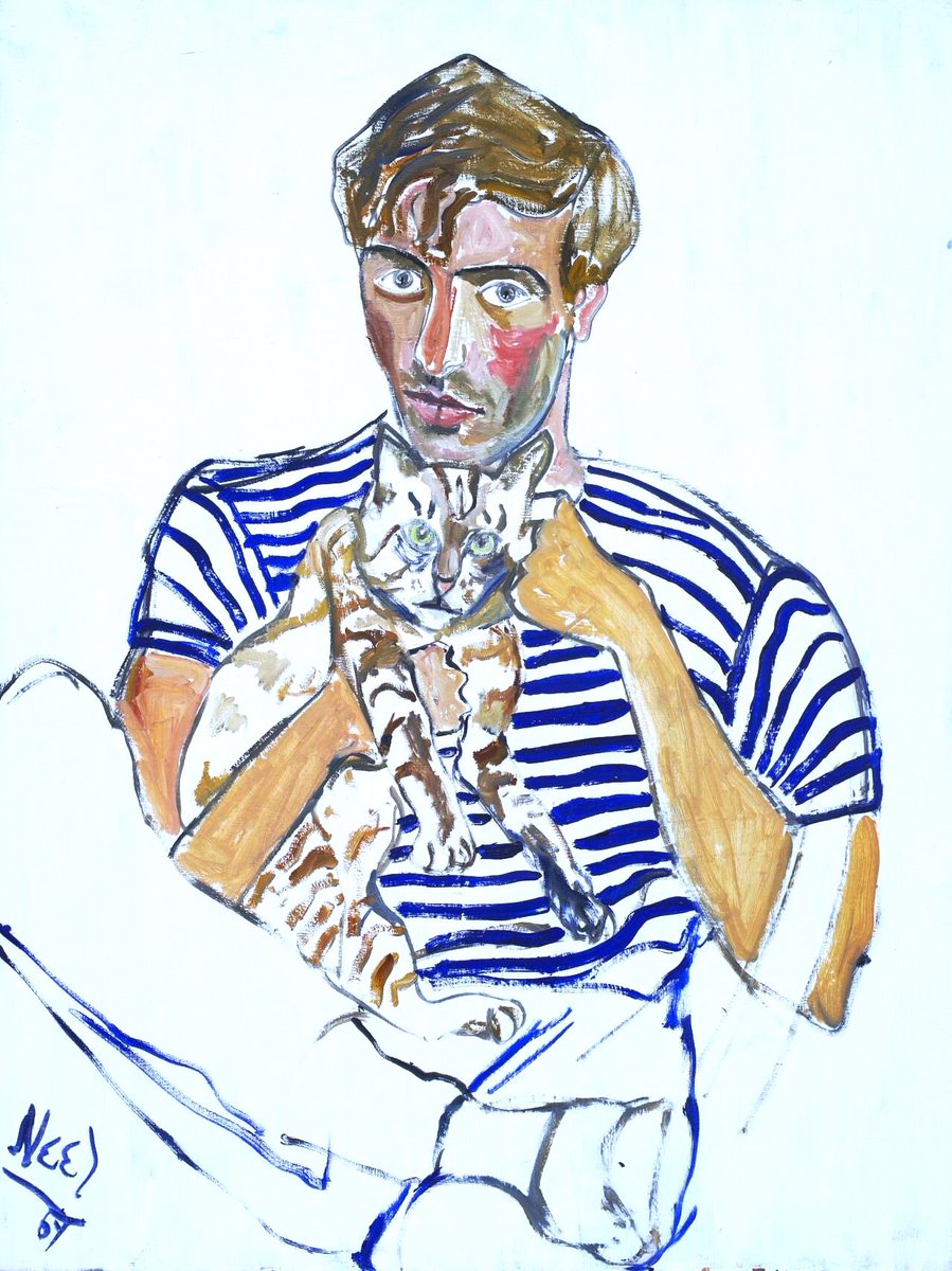 Her portraits are striking in their expressionist & psychological intensity. They each have a life of their own. Richard Gibbs (1968), Mrs Paul Gardner & Sam (1967), Ginny (1969) & Hartley with Cat (1969)