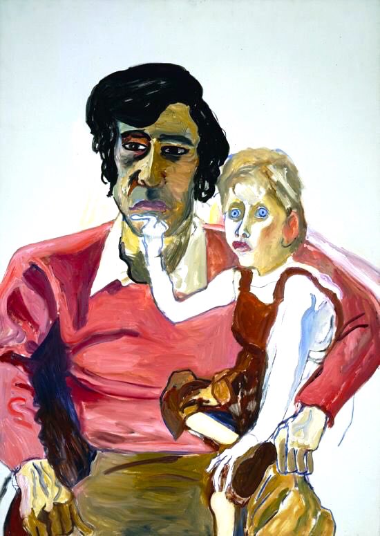 Her portraits are some of the finest of the modern age. She painted how she saw from an empathy based viewpoint. Linda & Daisy (1973), Men from Rutgers (c1980), Don & Jonathan (1982) & the Family (1982)