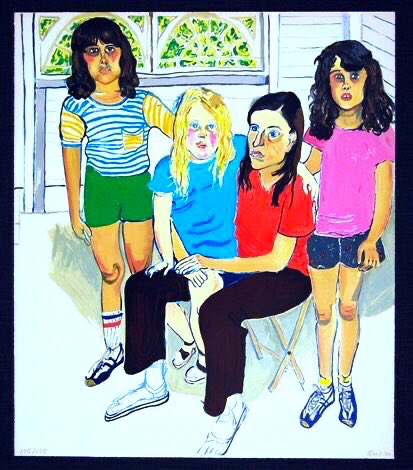 Her portraits are some of the finest of the modern age. She painted how she saw from an empathy based viewpoint. Linda & Daisy (1973), Men from Rutgers (c1980), Don & Jonathan (1982) & the Family (1982)