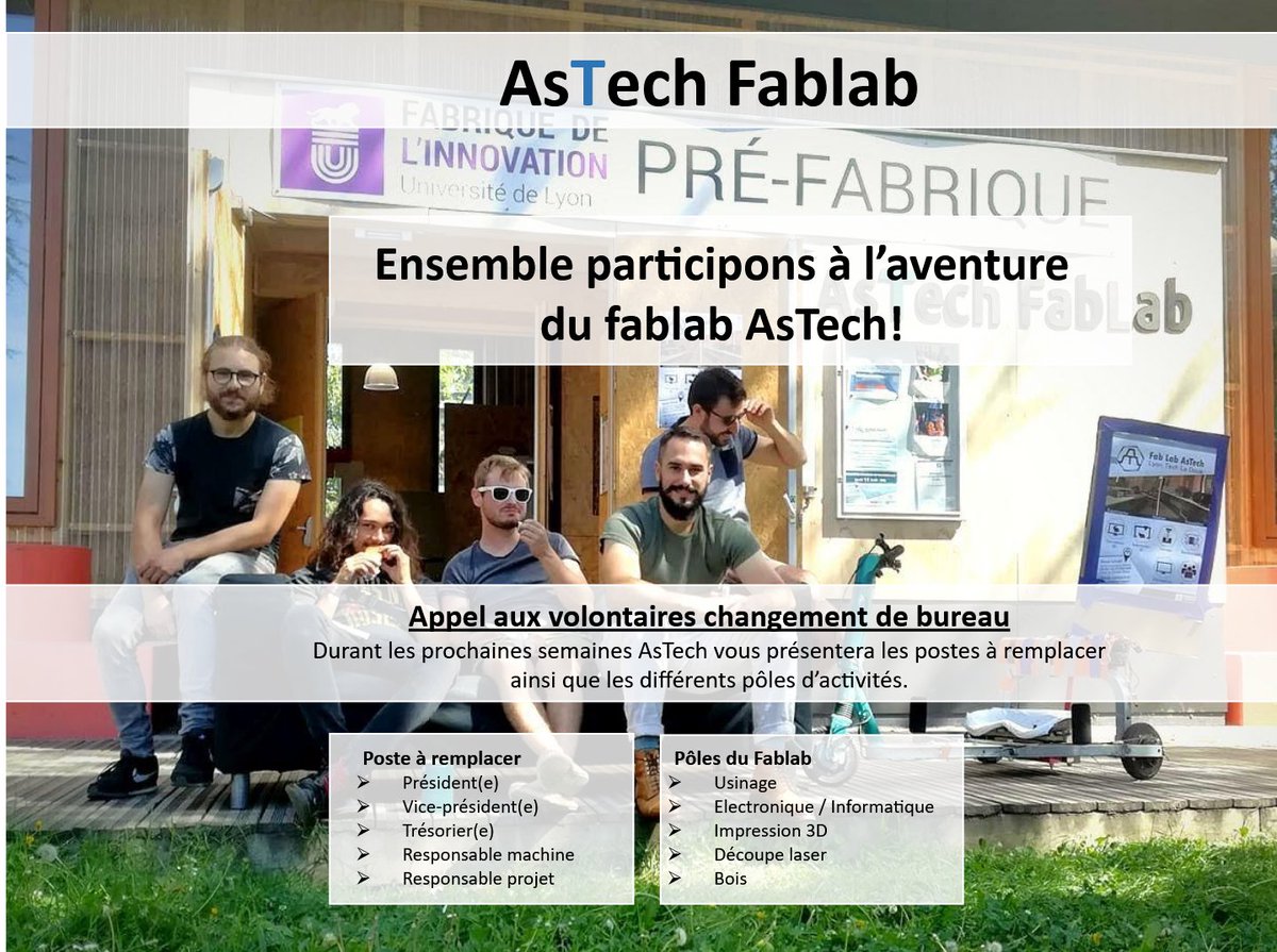 FablabAsTech's tweet photo. Un des plus grands #fablabs de la région Lyonnaise change ses équipes ! RDV le 1er août pour en savoir plus ! En attendant, n'hésitez pas à nous contacter 😉 Bisous ! https://t.co/z9GtksBEhh