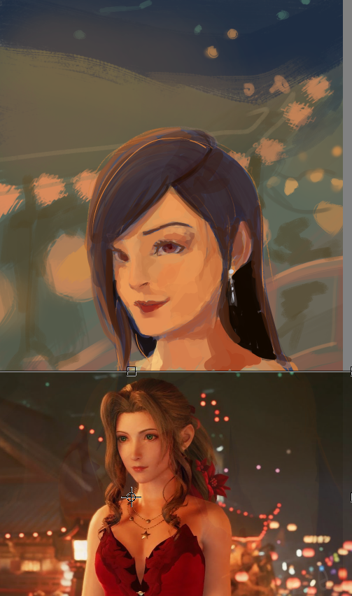 DrawBoobi's tweet image. So I was so bothered by yesterday&apos;s result, I came back today and used Aerith&apos;s screenshot as a color reference #colorpickertool