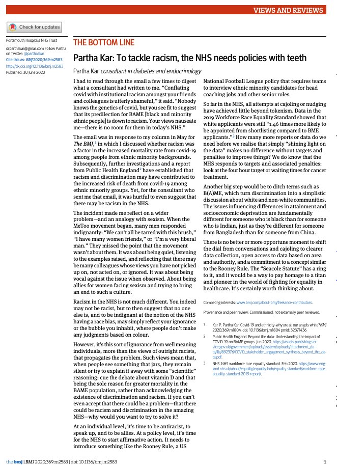 parthaskar's tweet photo. The trilogy on race issues and the #NHS is complete
Thank you @bmj_latest for the opportunity

Its been a privilege being able to raise the issue -and for some of the indignation received via email- the huge amounts of positive vibes have been much appreciated too https://t.co/HL3IPfx8gK